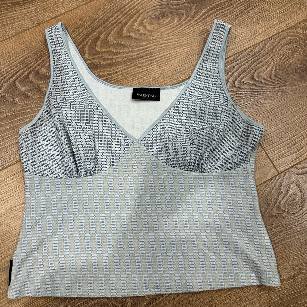 Vintage Valentino Sport Blue and Gray Patterned Top EU 44/US M
